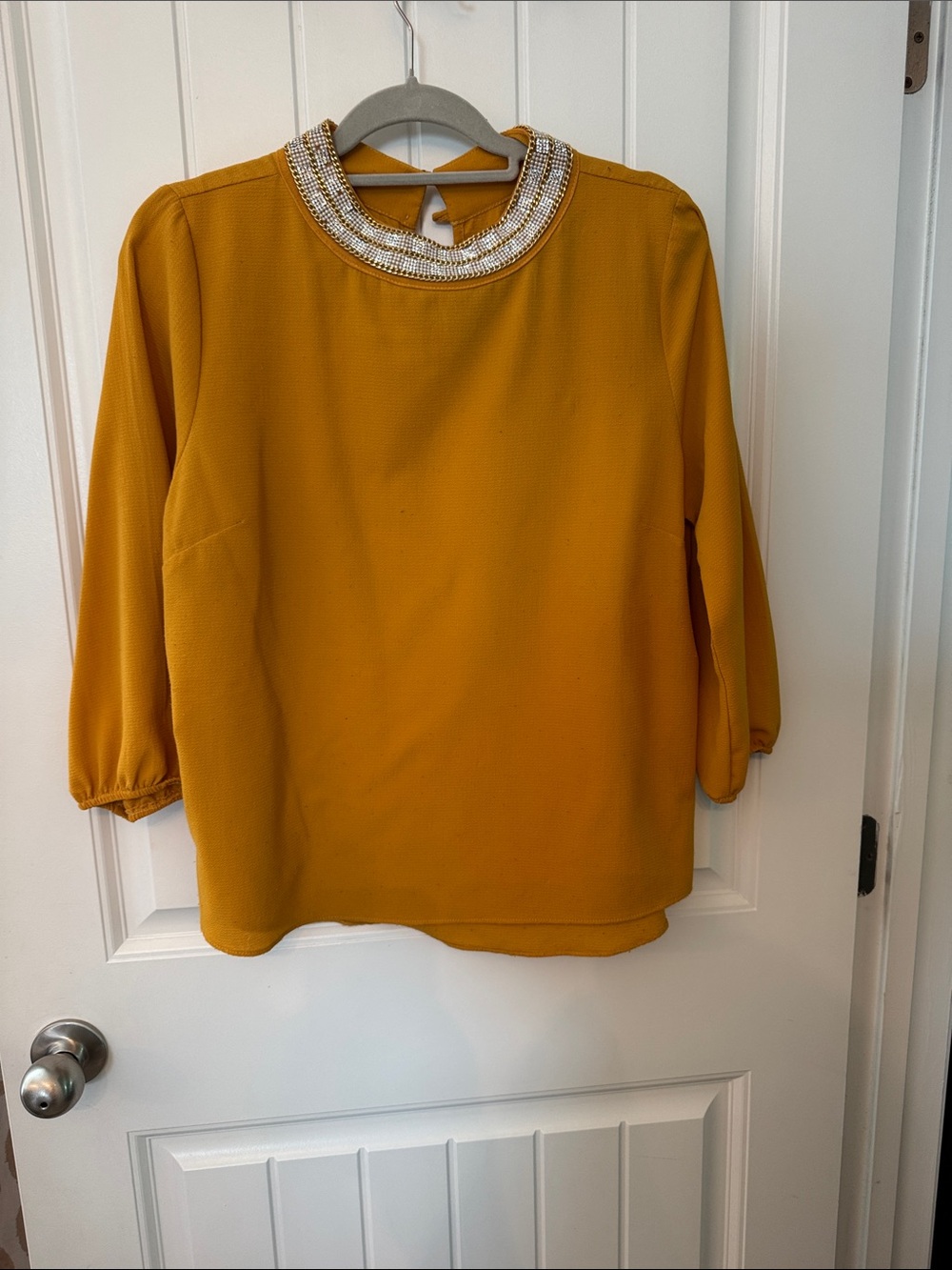 Moa Moa Mustard Beaded Chain-Trim Blouse